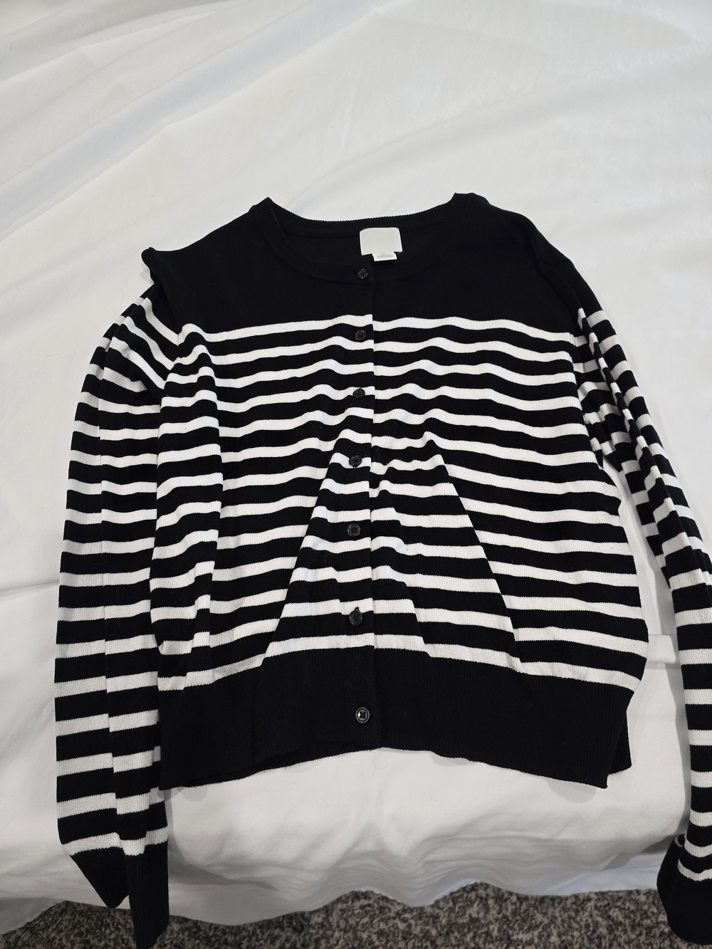 H&M Black and White Striped Button-Front Cardigan